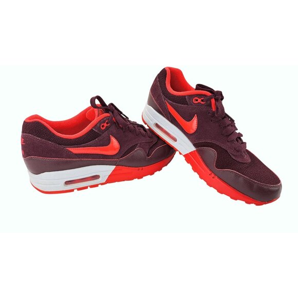 Nike Shoes - Nike Air Max 1 Sneaker Shoe Women Size 10 Burgundy Platinum Red Suede 319986-606